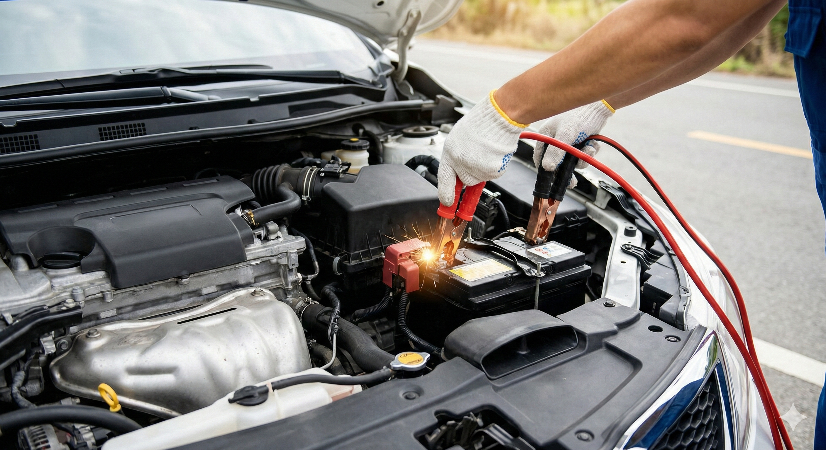 Mecânico dando carga em bateria